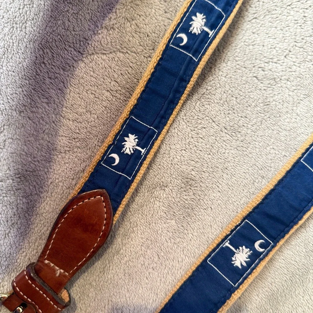 South Carolina Ribbon Belt Men 40 Flag Moon Palmetto Canvas Leather Brass Buckle